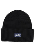 Black Ribbed Logo Beanie 1
