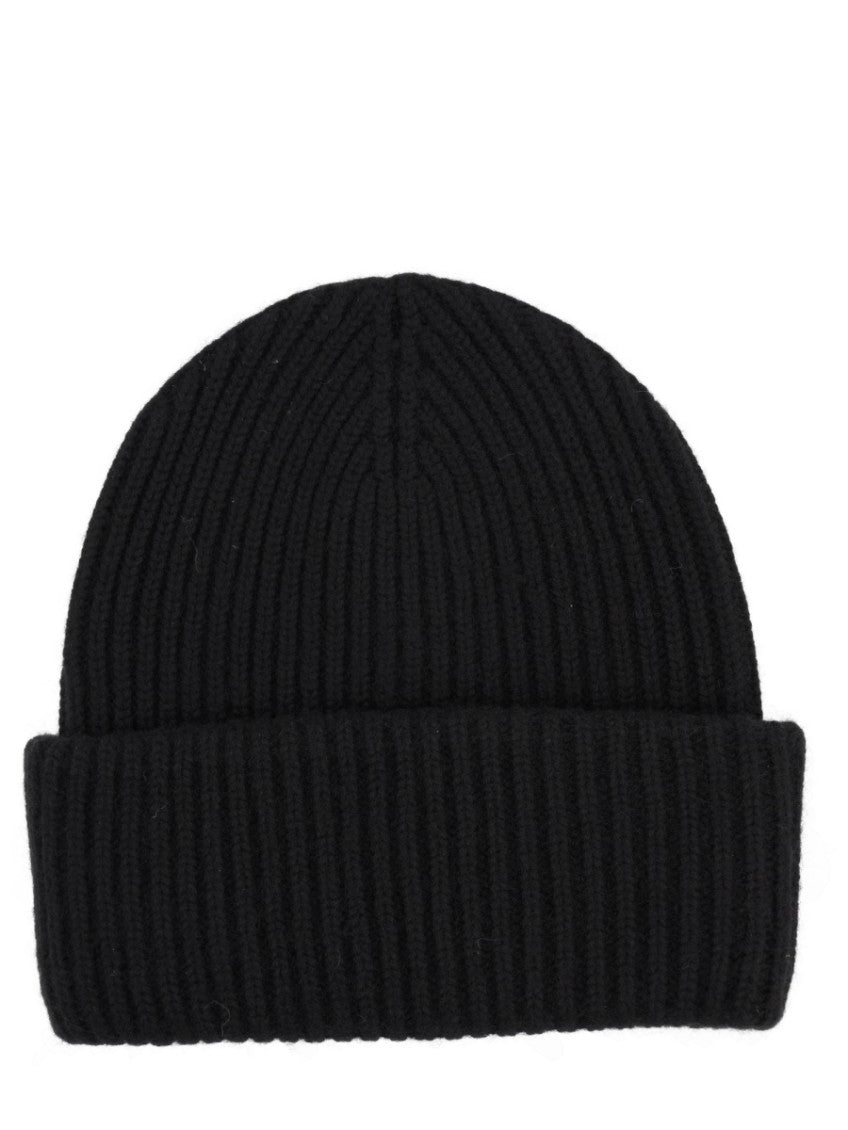 Black Ribbed Logo Beanie 2