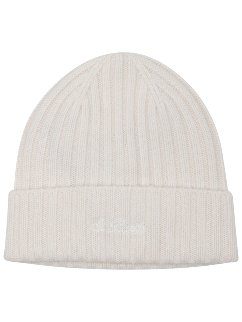 White Logo Knitted Beanie Hat 1