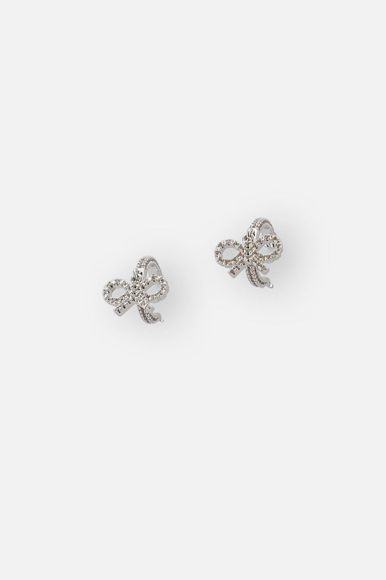 Silver Crystal Bow Earrings 2