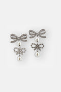 Silver Double Bow Pearl Earrings 1
