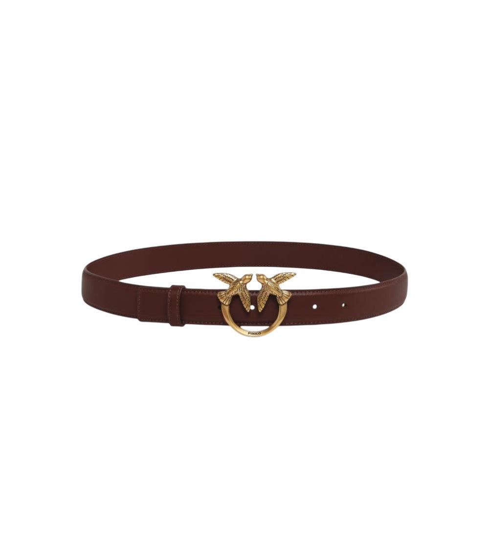 Brown Golden Logo Buckle Solid Belt 1