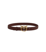 Brown Golden Logo Buckle Solid Belt 1