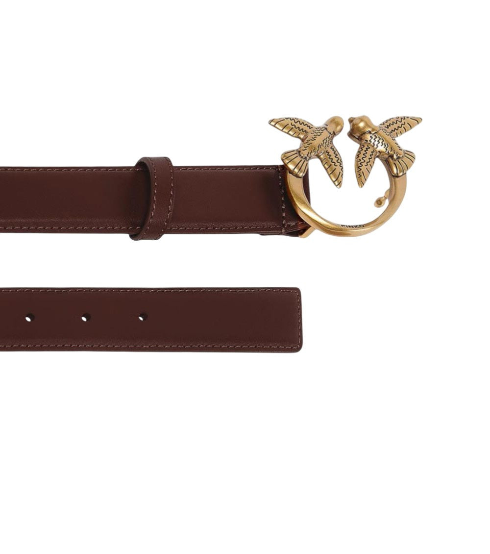 Brown Golden Logo Buckle Solid Belt 2