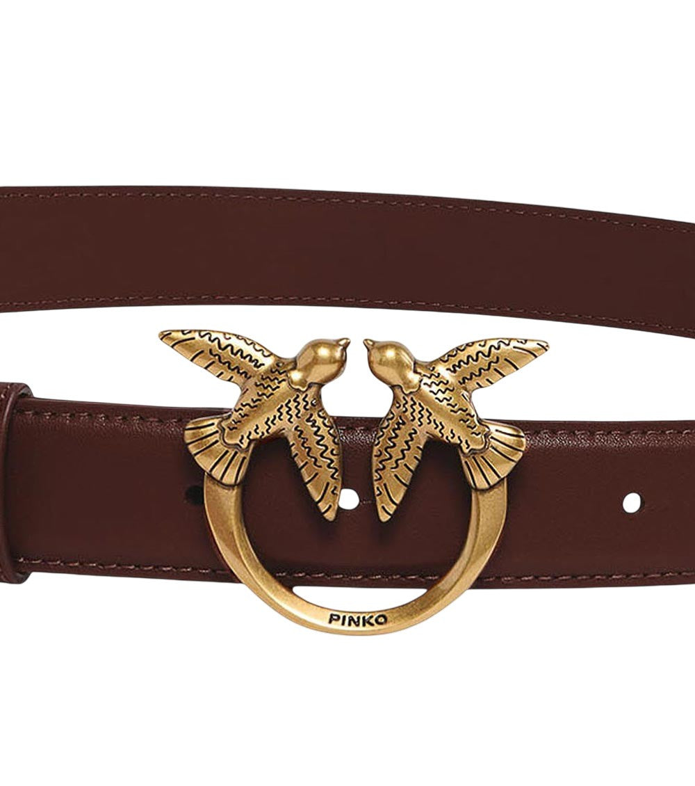 Brown Golden Logo Buckle Solid Belt 3