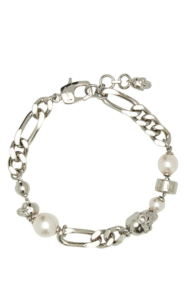 Silver Skull and Pearl Bracelet 1