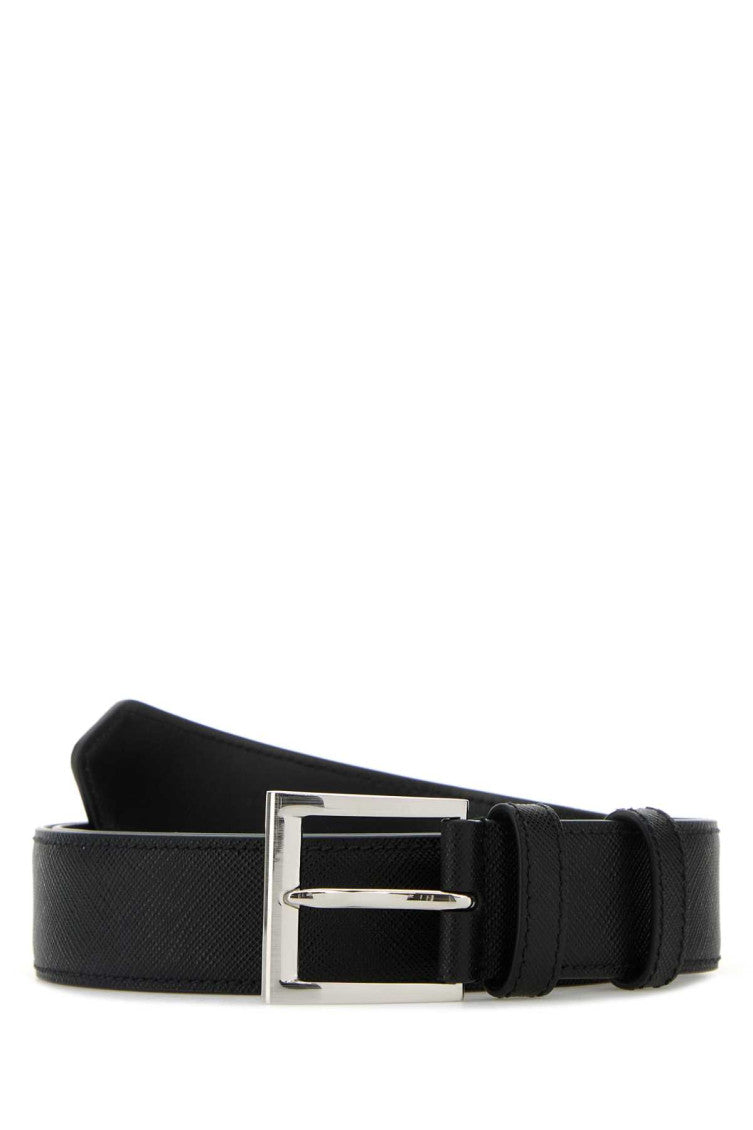 Black Logo Buckle Textured Belt 1