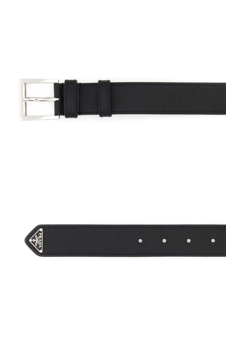 Black Logo Buckle Textured Belt 2