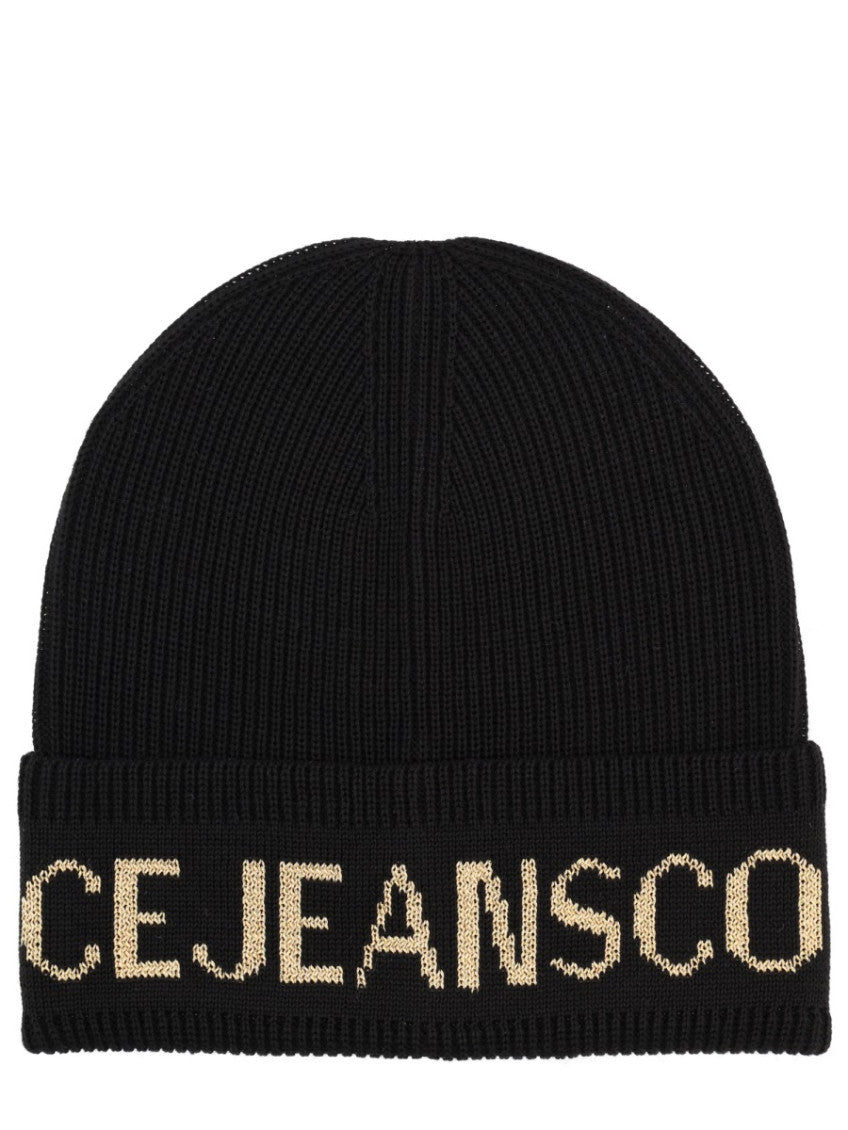 Black Ribbed  Logo Beanie 1