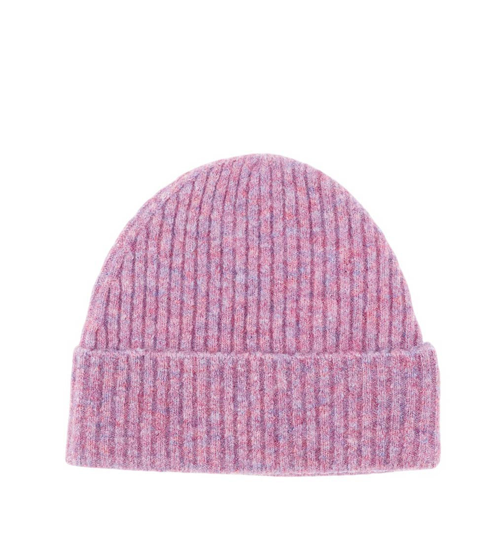 Pink Ribbed Knitted Beanie Cap 1