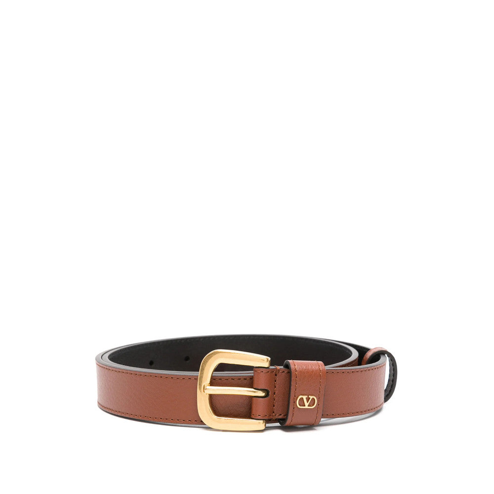 Brown VLogo Textured Buckle Belt 1