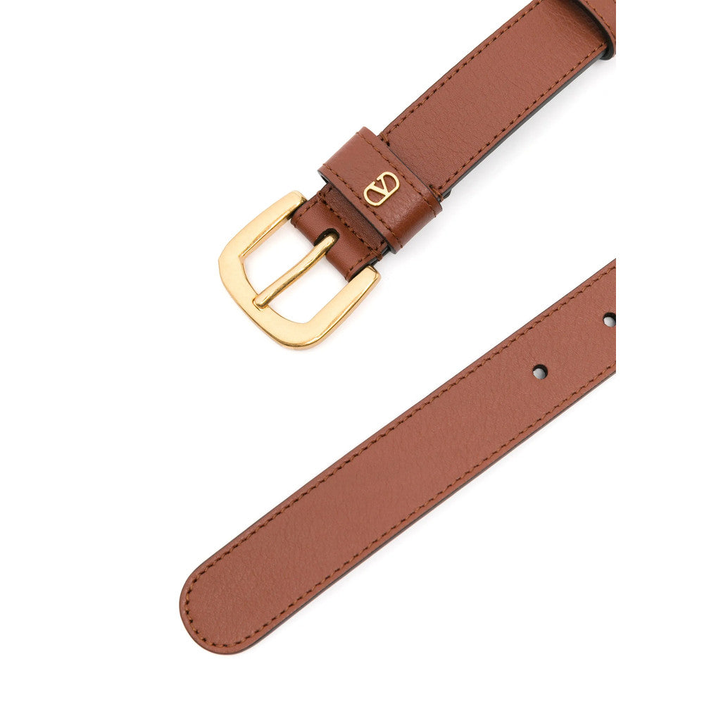 Brown VLogo Textured Buckle Belt 2