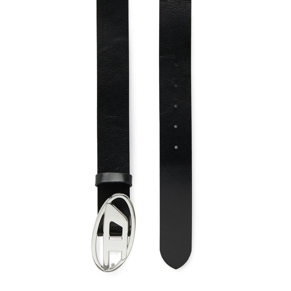 Black Oval D Solid Adjustable Belt 3