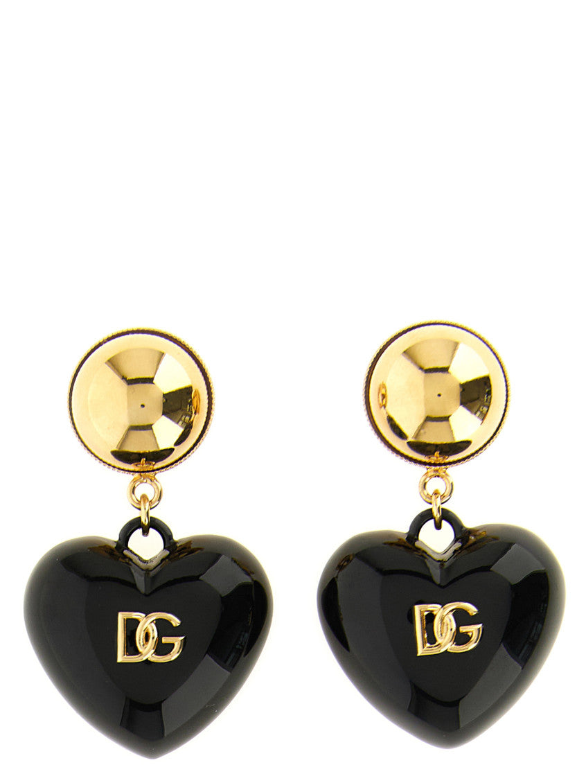 Black DG Heart Drop Earrings 1