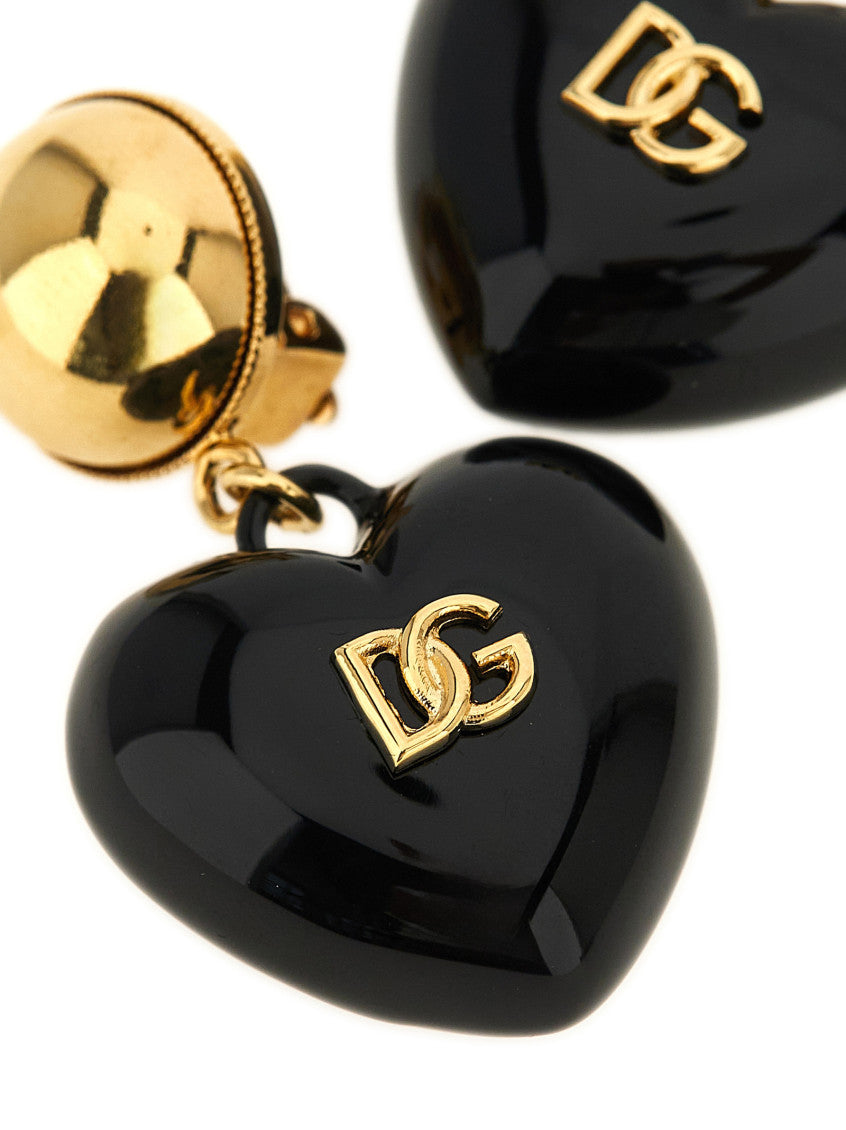 Black DG Heart Drop Earrings 2