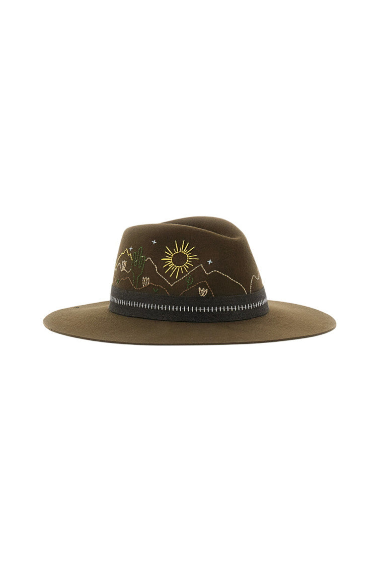 Olive Embroidered Fedora Hat 2