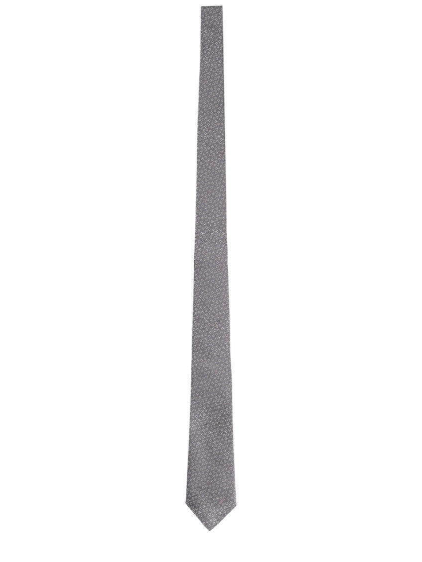 Grey Horsebit Silk Tie 1