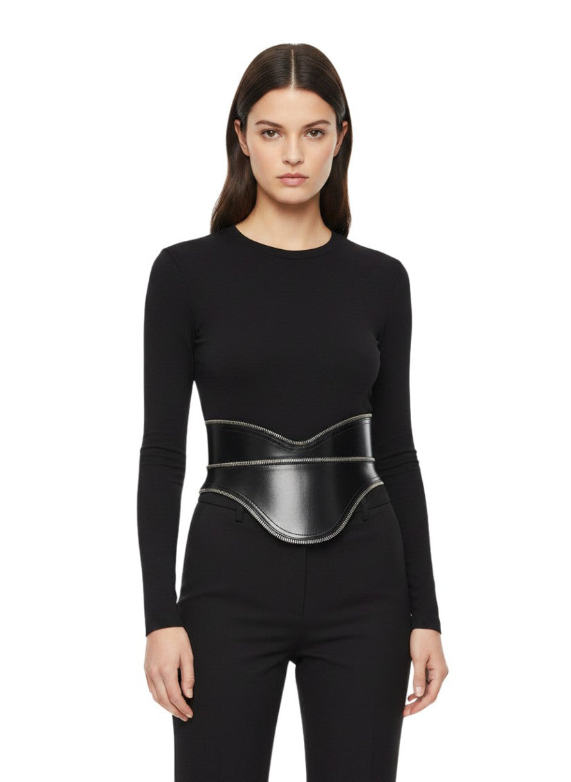 Black Solid Corset Zip Belt 4