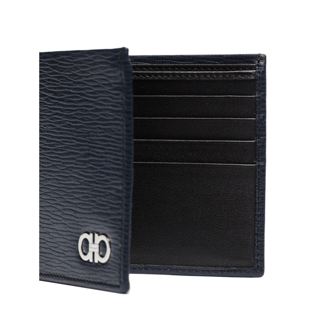 Navy Blue Gancini Textured Wallet 3