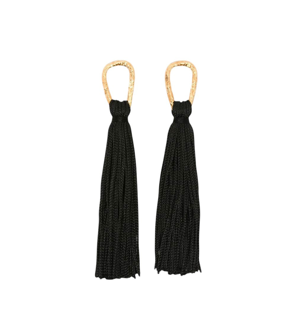 Black Fringed Drop Earrings 1