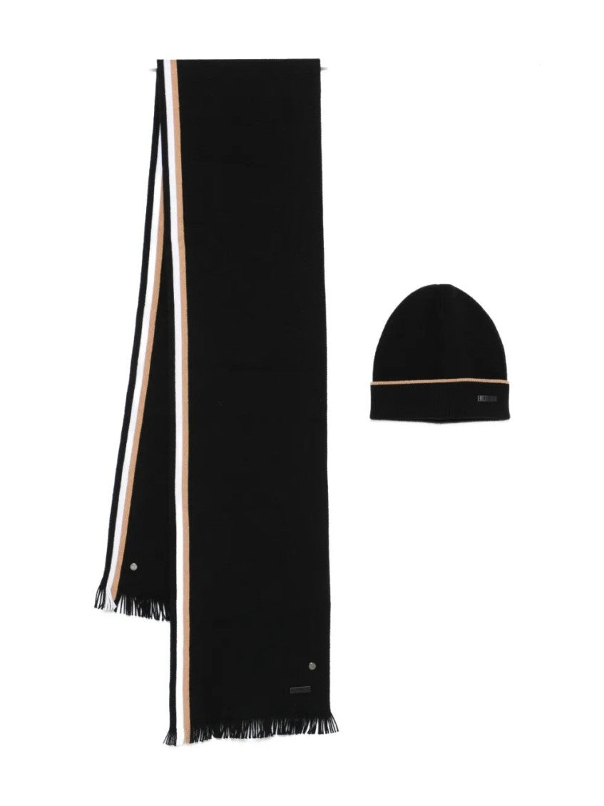 Black Logo Scarf And Beanie Cap Set 2