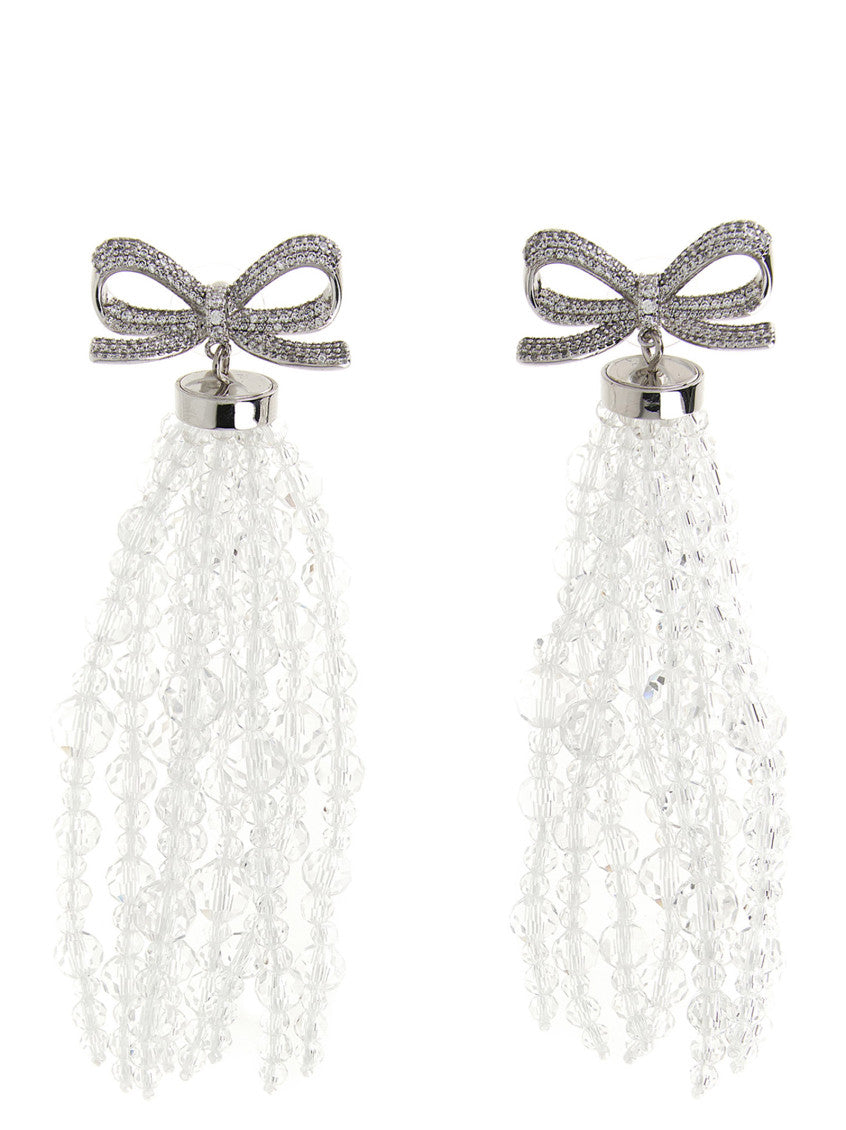 Silver Bow Beaded Drop Earrings 1
