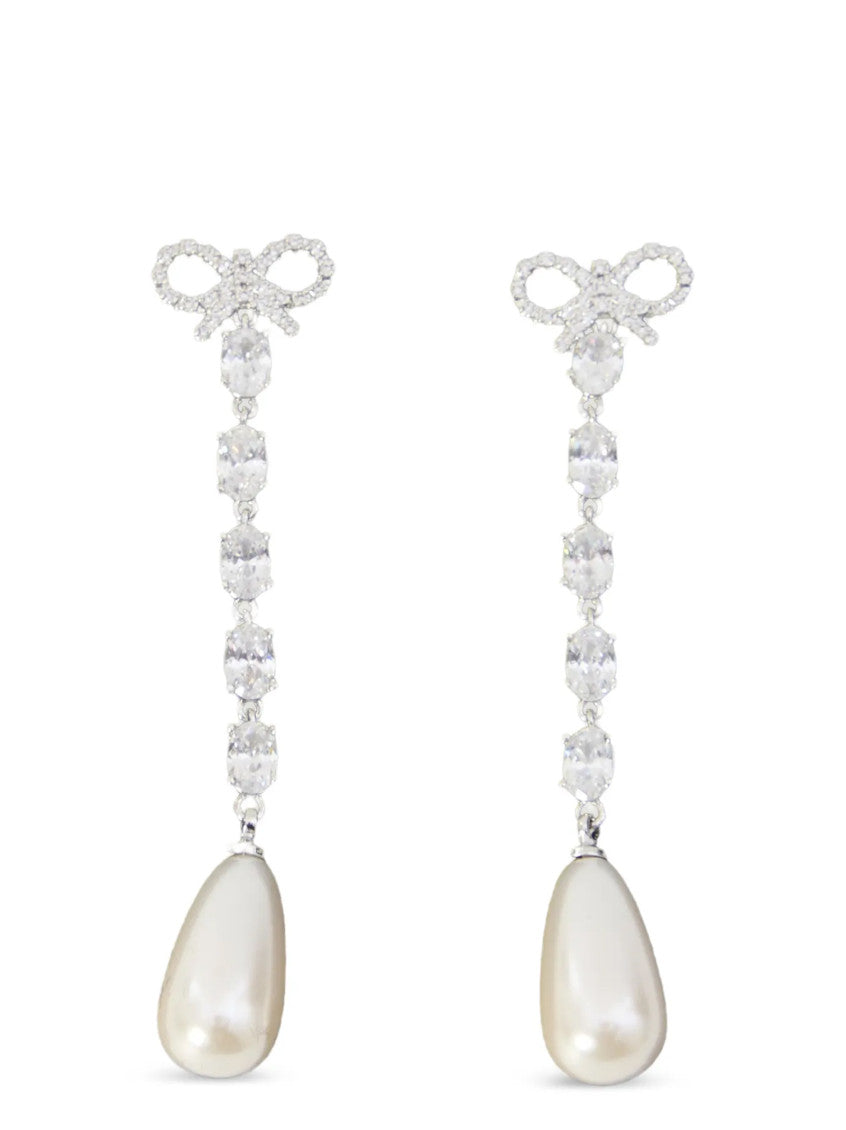 Silver Bow Pearl Drop Earrings 1