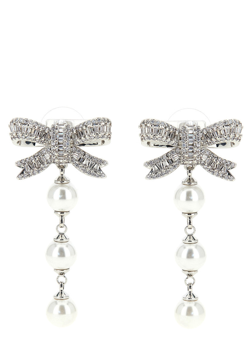 Silver Crystal Bow Drop Earrings 1