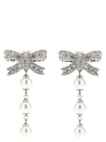 Silver Crystal Bow Drop Earrings 1