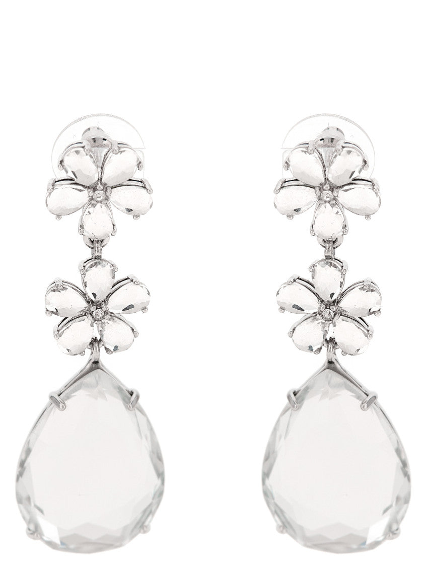 Silver Crystal Flower Drop Earrings 1