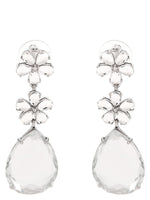 Silver Crystal Flower Drop Earrings 1