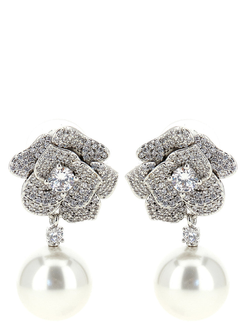 Silver Crystal Pearl Drop Earrings 1
