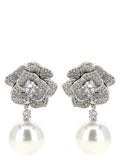 Silver Crystal Pearl Drop Earrings 1
