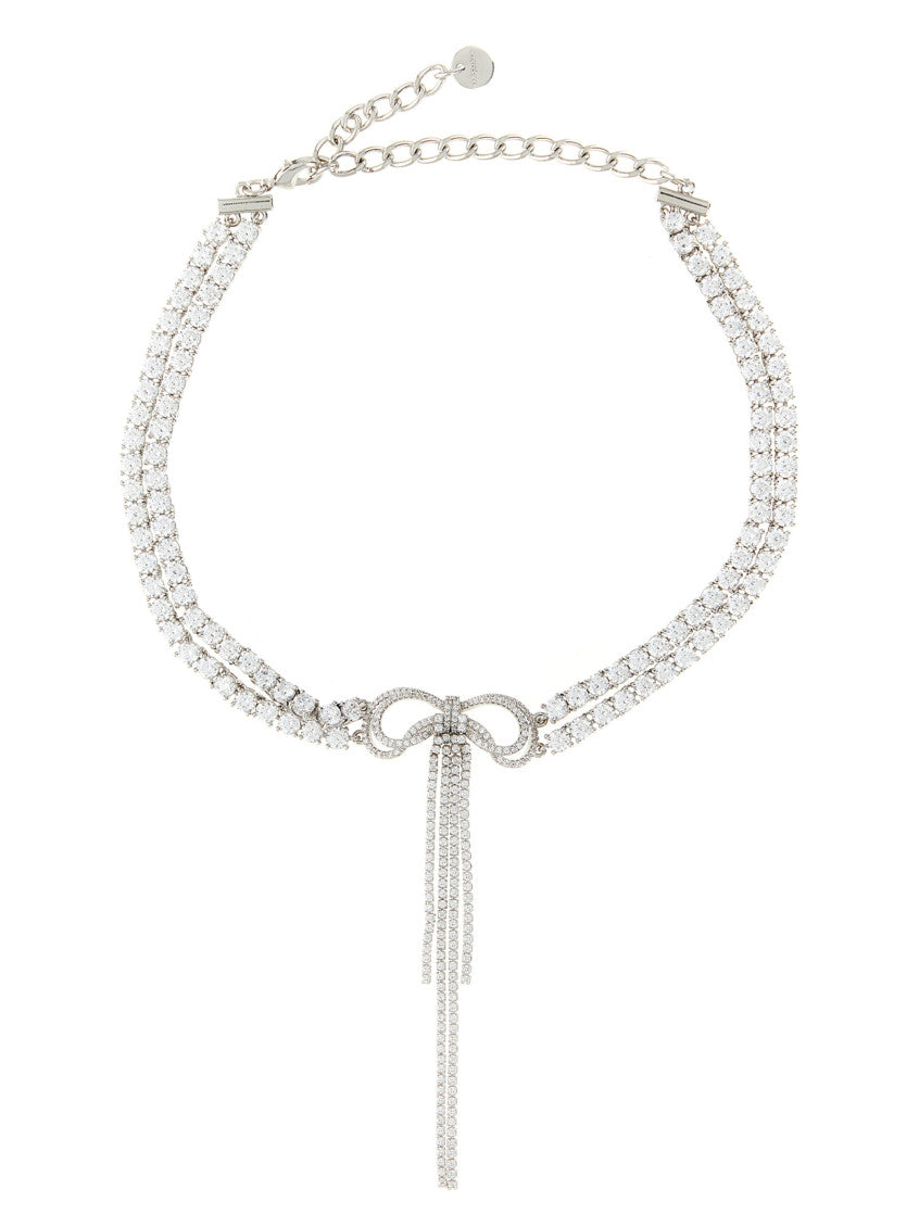 Silver Double Crystal Bow Necklace 1