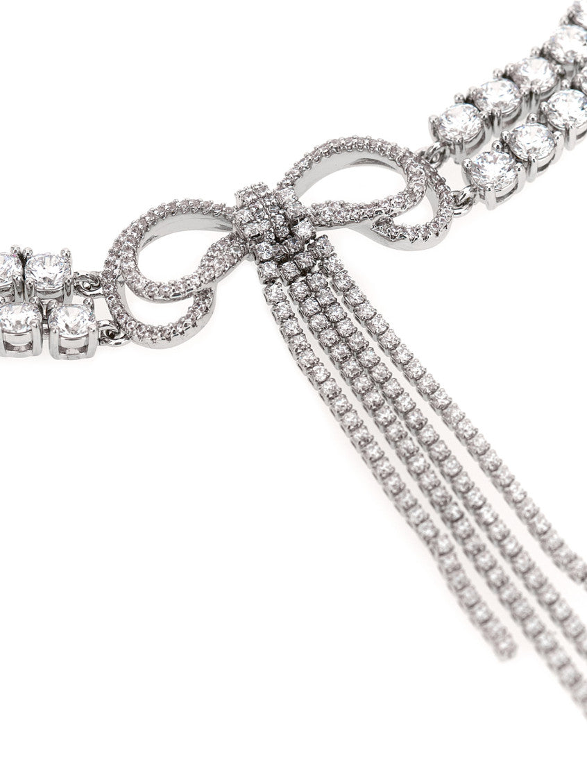 Silver Double Crystal Bow Necklace 2