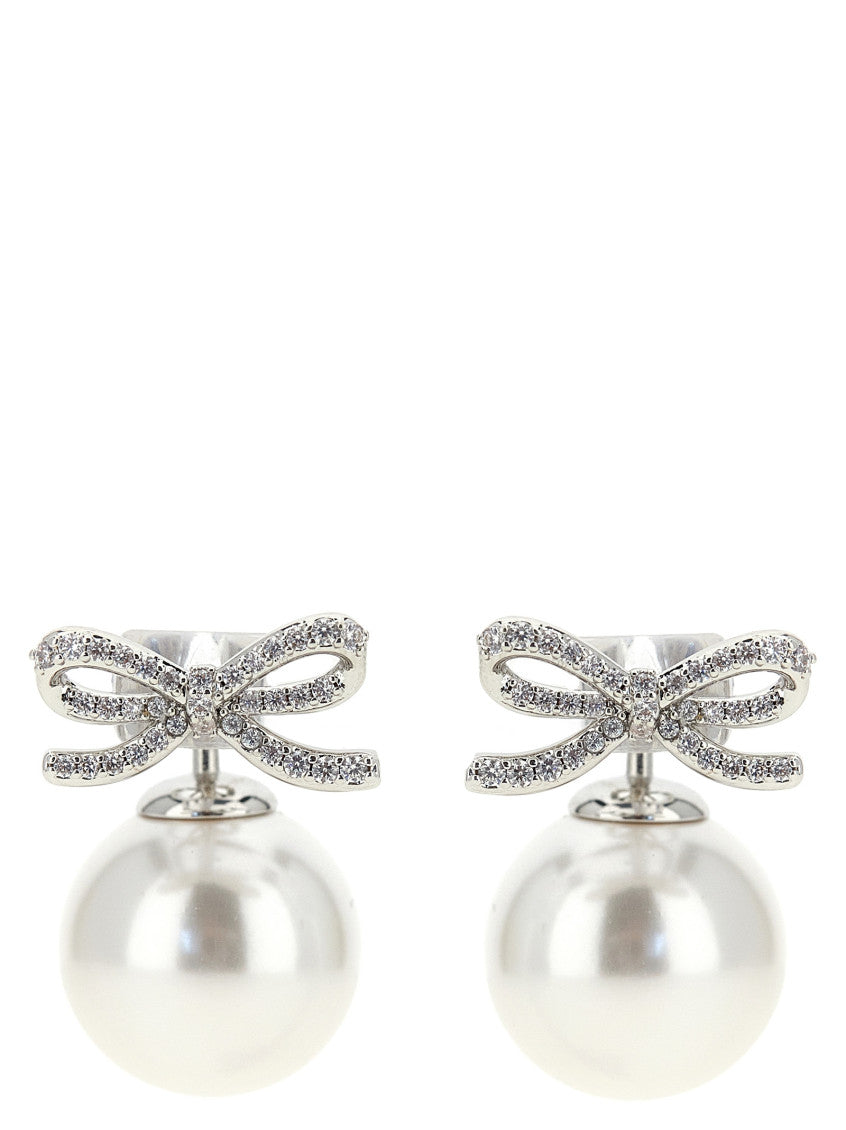 Silver Crystal Bow  Drop Earrings 1