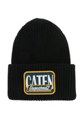 Black Textured Logo Beanie Cap 1