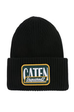 Black Textured Logo Beanie Cap 1