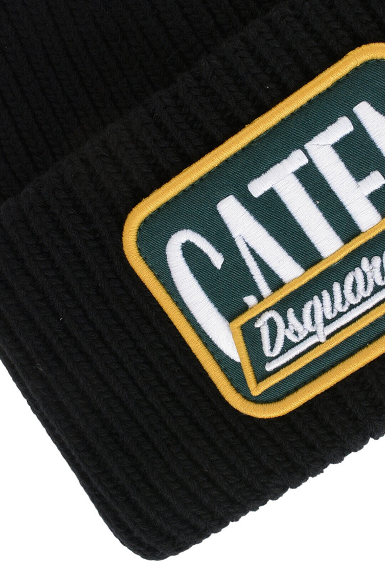Black Textured Logo Beanie Cap 2