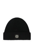 Black Ribbed Logo Beanie Cap 1