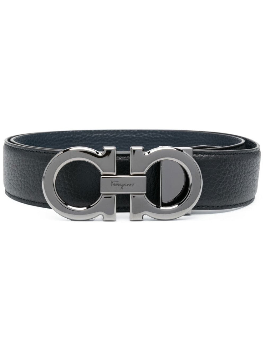 Black Gancini leather adjustable belt 1