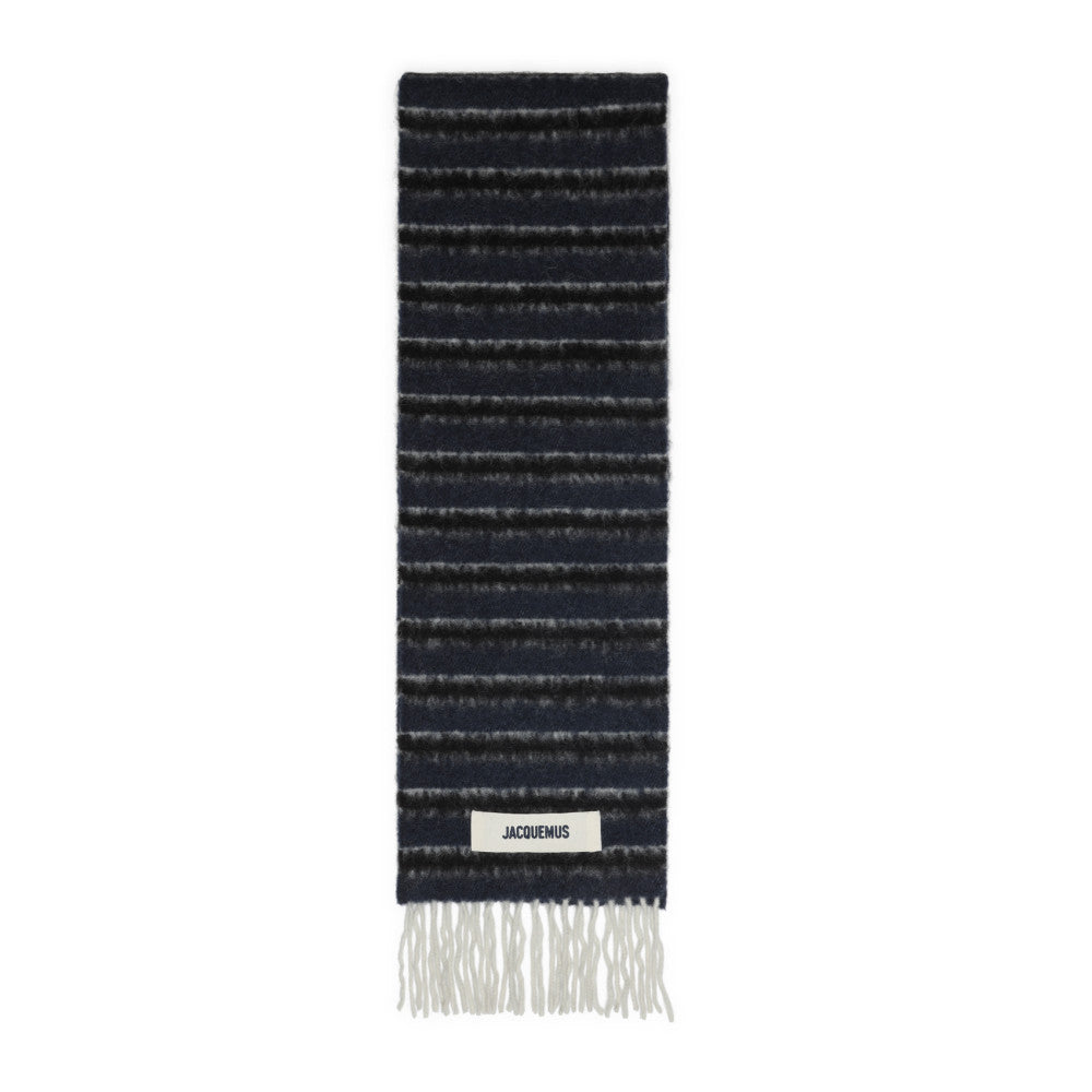 Dark Blue Logo Striped Scarf 1