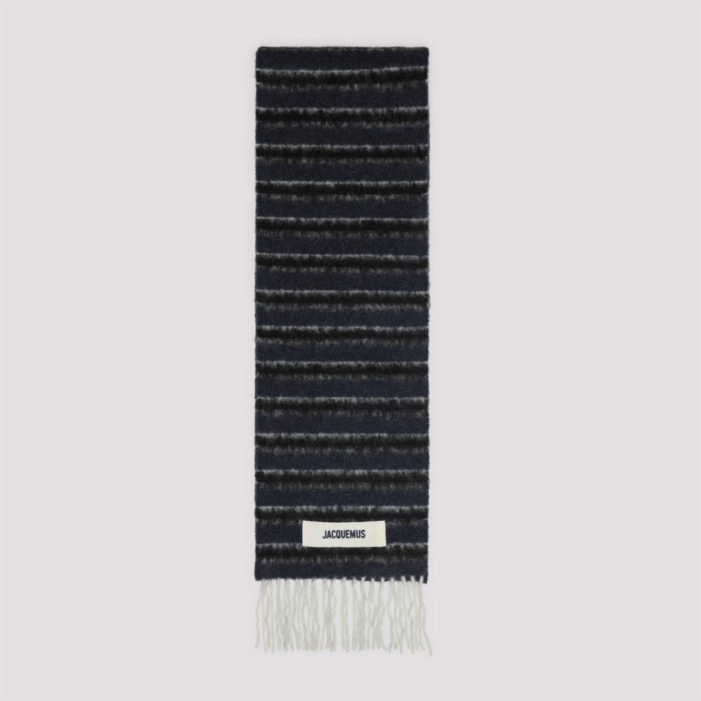 Dark Blue Logo Striped Scarf 3