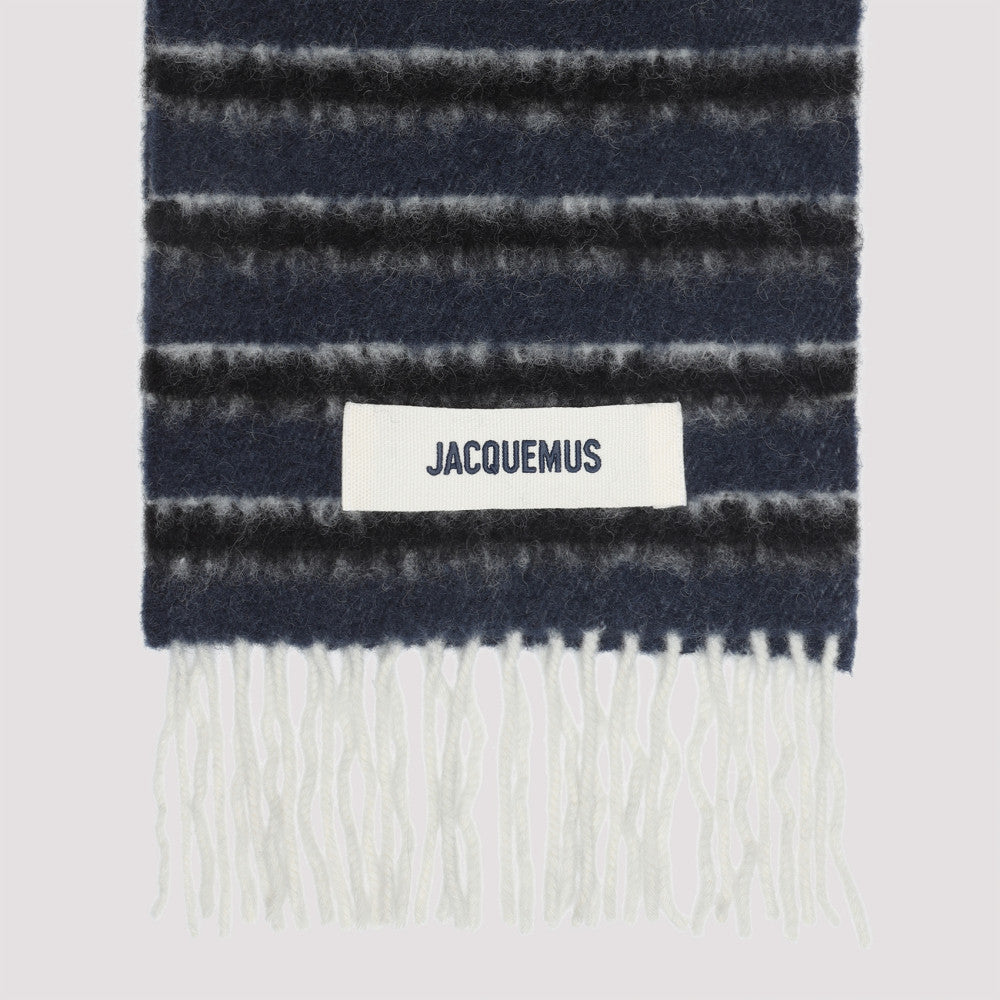 Dark Blue Logo Striped Scarf 4