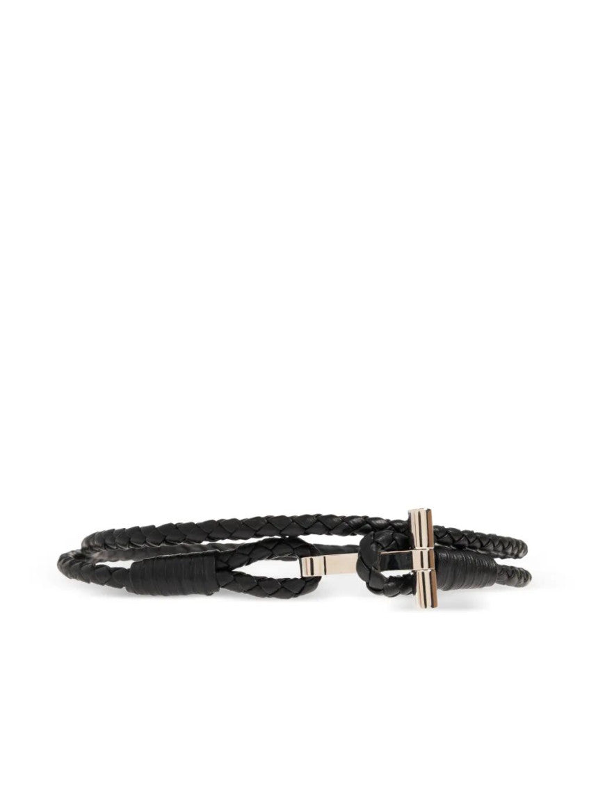 Black Braided Leather T Bracelet 1