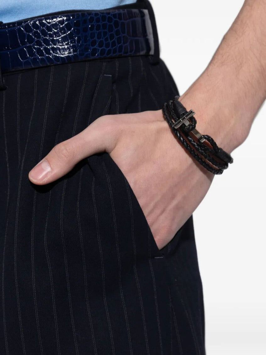 Black Braided Leather T Bracelet 2