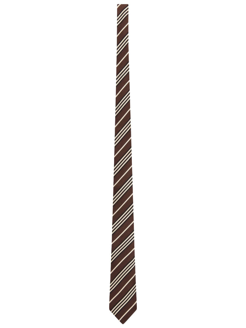 Brown Ivory Striped Tie 1