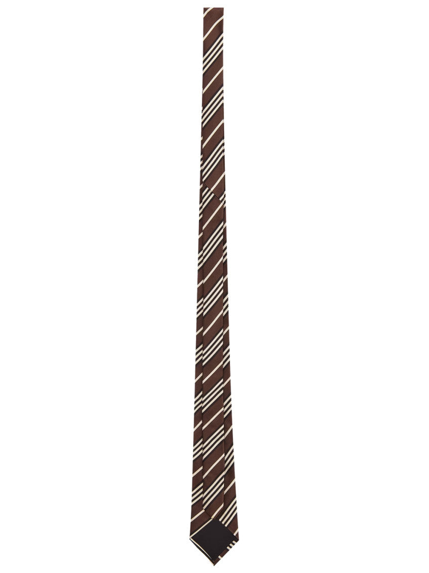 Brown Ivory Striped Tie 2
