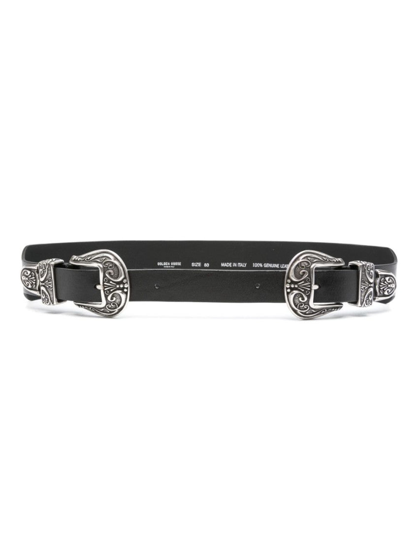 Black 'Vita' Double Buckle Leather Belt 1
