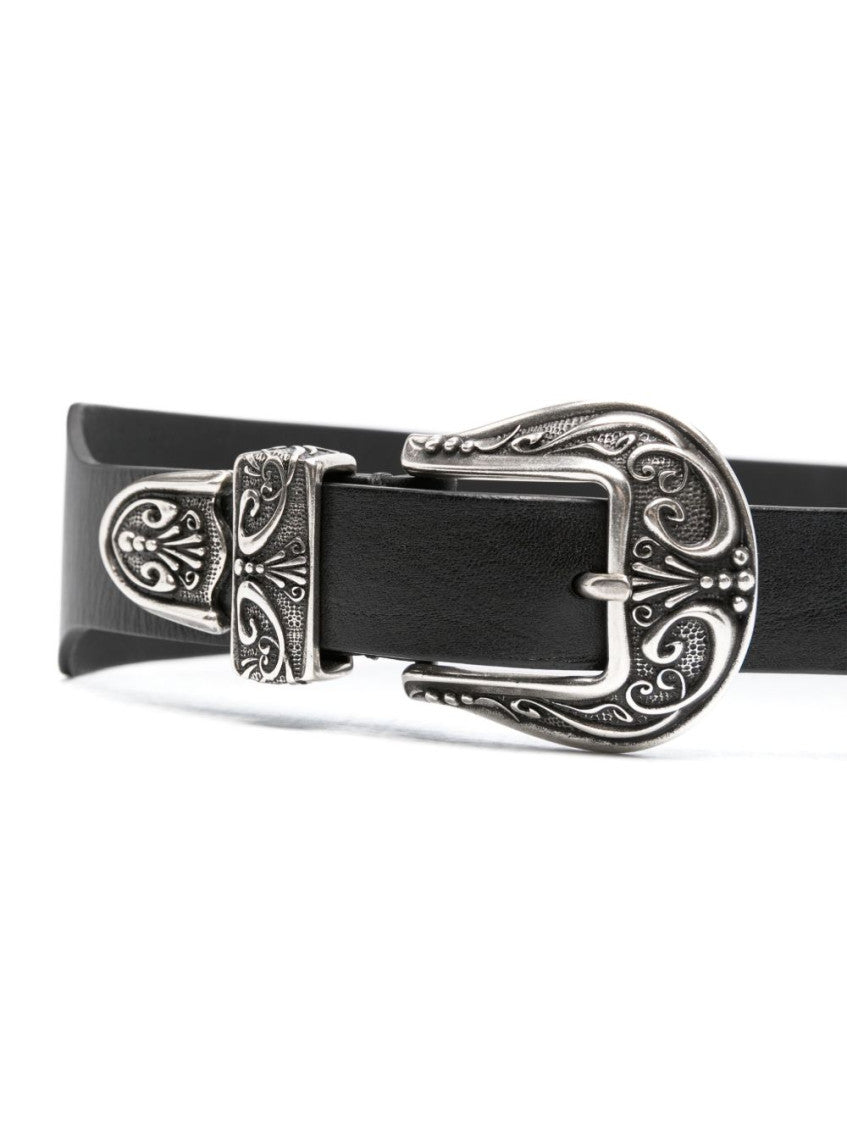 Black 'Vita' Double Buckle Leather Belt 2